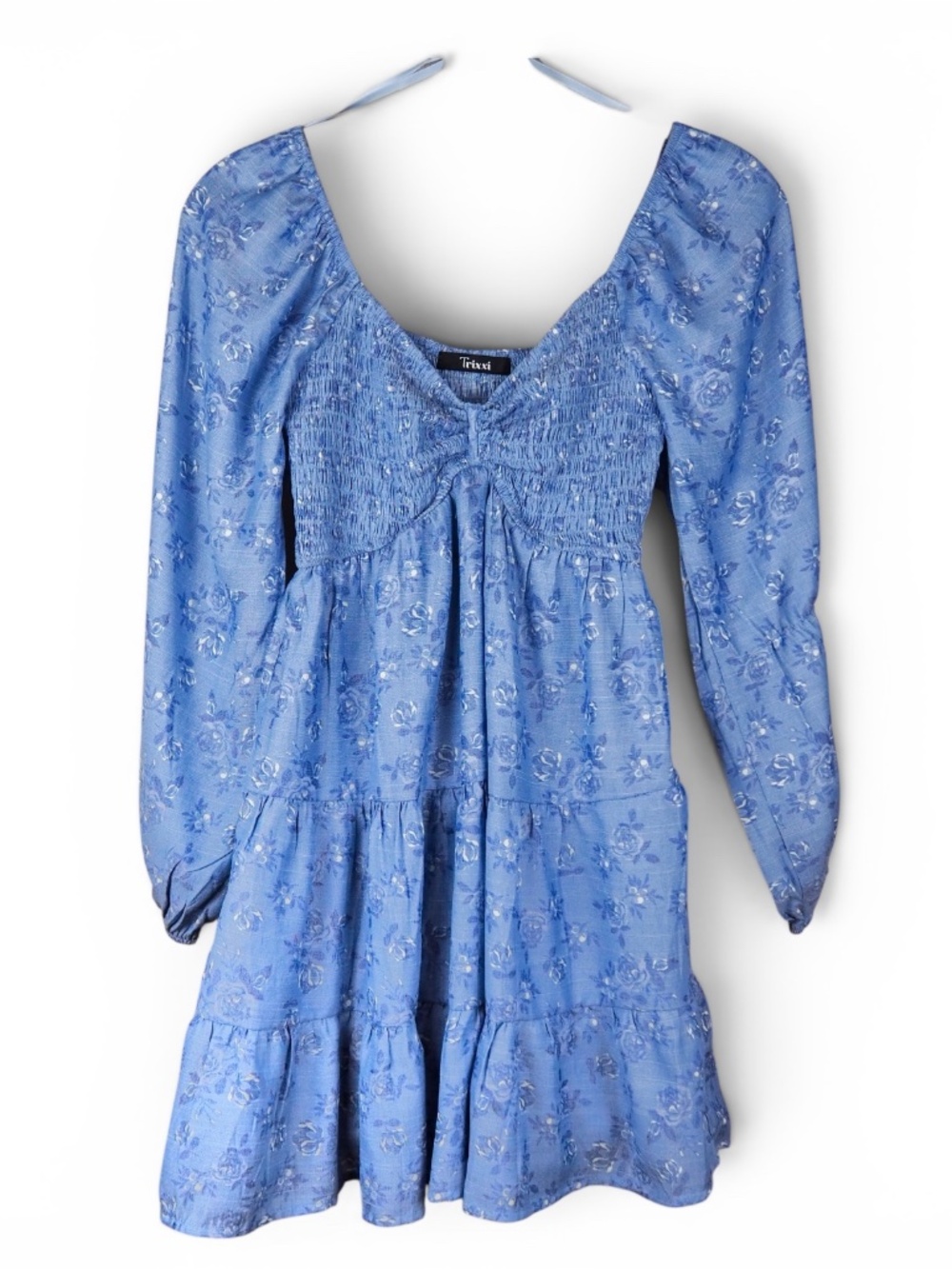 Trixxi Floral Long Puff Sleeve Mini Dress Woman Size XS Spring Summer